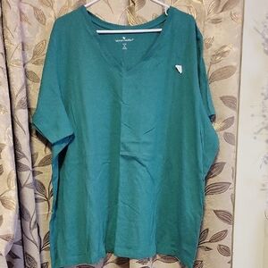 Woman Within Aqua V-Neck Short Sleeve Tee